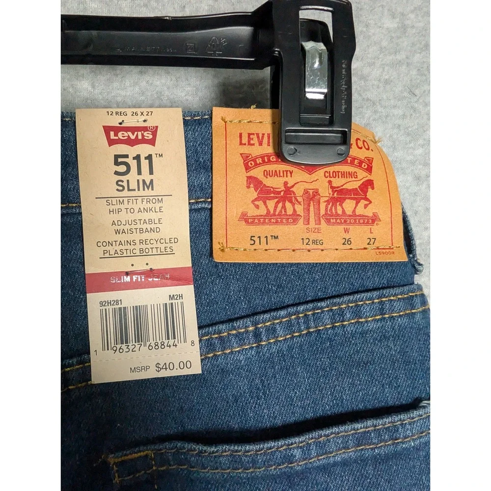 Levis 511 Slim Fit Boys Jeans Size 12 Reg 26x27 Medium Wash Performance Stretch‎